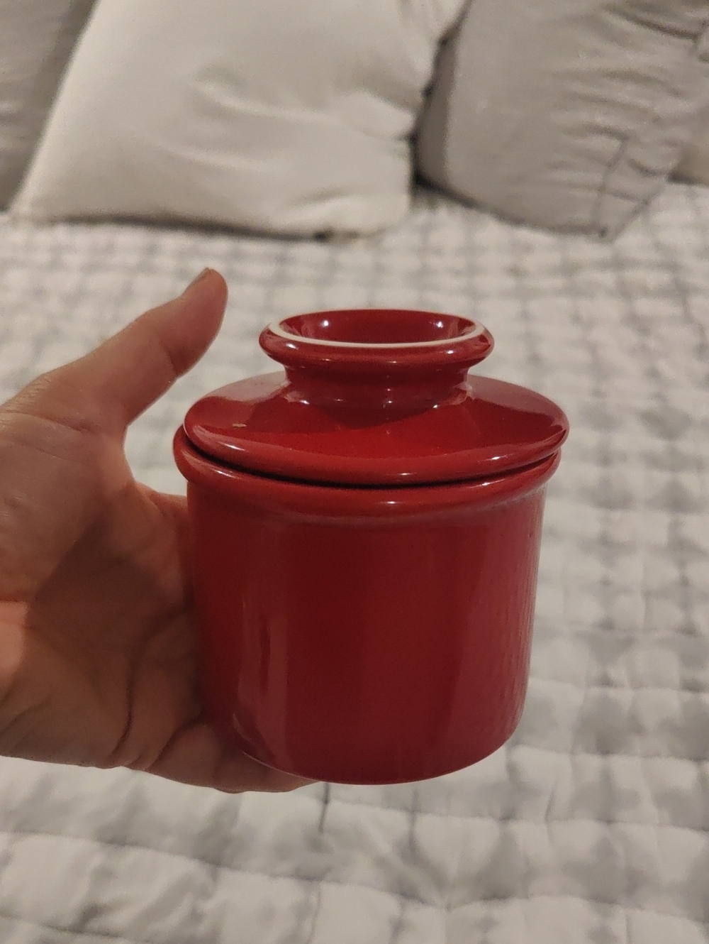 Butter Keeper Crock Keeper Dish L.Tremain Red Kitchen Stoneware 4" Bell Shape Y2